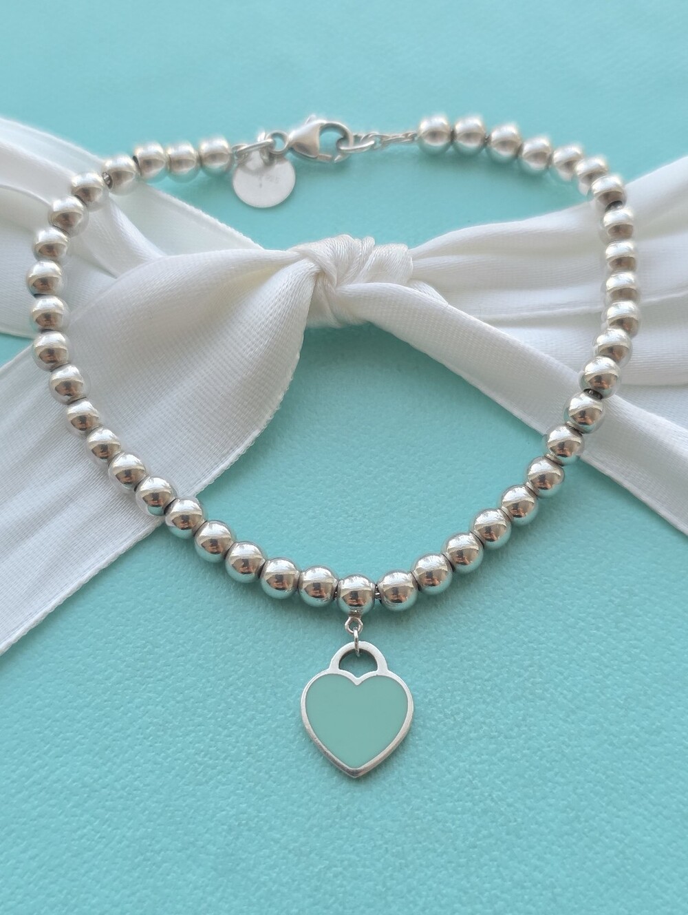 T&Co blue enamel mini heart tag bead bracelet